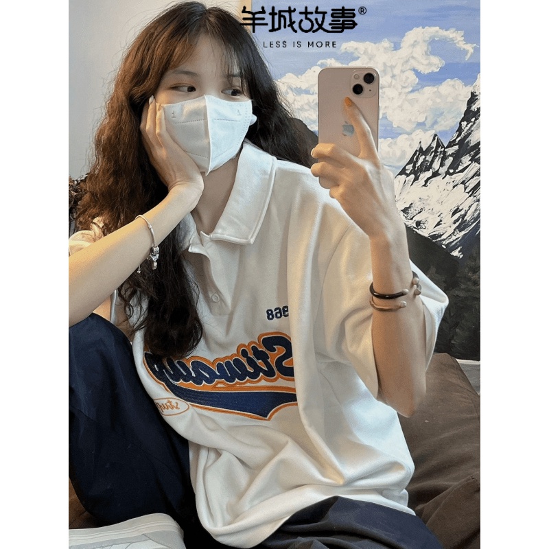 【羊城故事】純棉 刺繡 t恤 短袖 原宿風上衣 短袖上衣 字母 oversize 打底衫 ins 風衣服 女生衣服 上衣