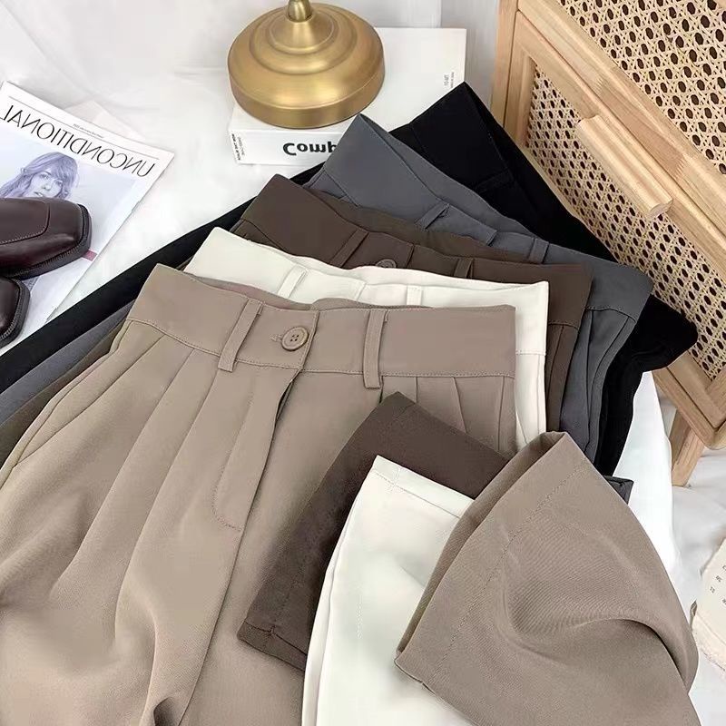 現貨 韓國百搭素色落地西裝褲女 2023春夏季新款垂墜感氣質ins高腰西裝寬褲 寬鬆顯瘦拖地加長休閒褲 正韓闊腿女生西褲
